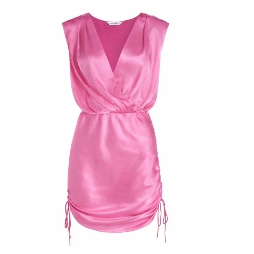 Amanda Uprichard Amani Dress Macaroon Pink 100% Silk Ruched Mini Dress Large NWT